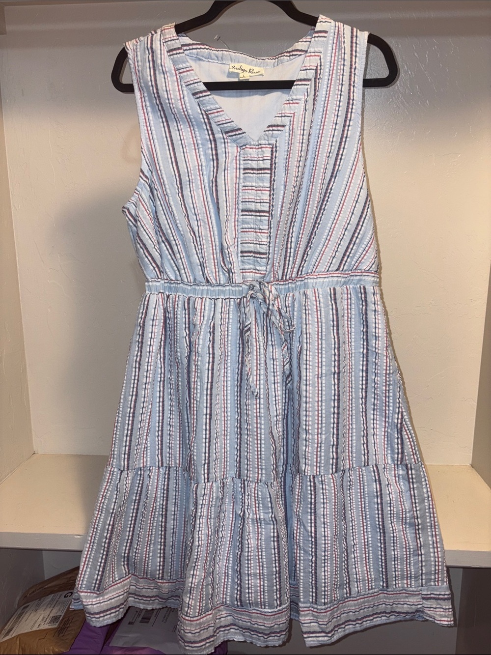 Sea Breeze Striped Midi Dress - Light Blue/Pink - Unknown Brand
